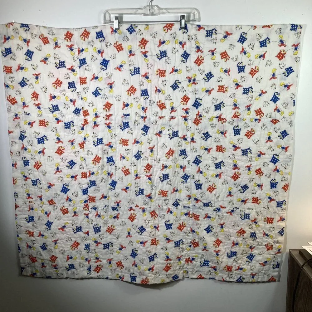 Vintage Handmade Embroidered Baby Quilt Sun Bonnet Sue Boy‎ Flying Kite 41 x 46